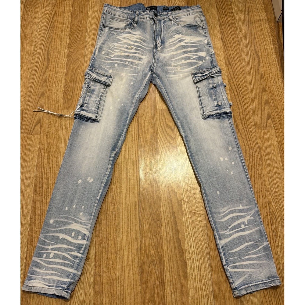 Waimea Men's Jeans Skinny Fit 34x32 Cargo Paint Splatter Skater